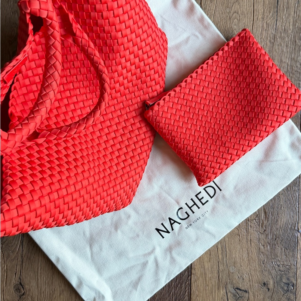 Naghedi St. Barths Medium Tote in Neon Coral | Excellent Condition